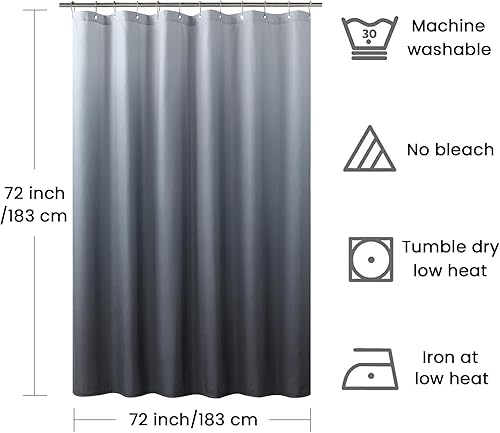 Miniatura 6 de Cortina de ducha gris, cortinas de ducha de tela de microfibra gris degradado para baño, cortinas de baño modernas impermeables, 72 pulgadas de