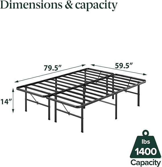 Zinus Rumi 14in Queen Metal Bed Frame, Quick Assembly SmartBase Mattress Foundation, Heavy Duty Sturdy Steel with No Box Spring Needed, Eco-Friendly Packaging, Black