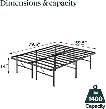 Zinus Rumi 14in Queen Metal Bed Frame, Quick Assembly SmartBase Mattress Foundation, Heavy Duty Sturdy Steel with No Box Spring Needed, Eco-Friendly Packaging, Black