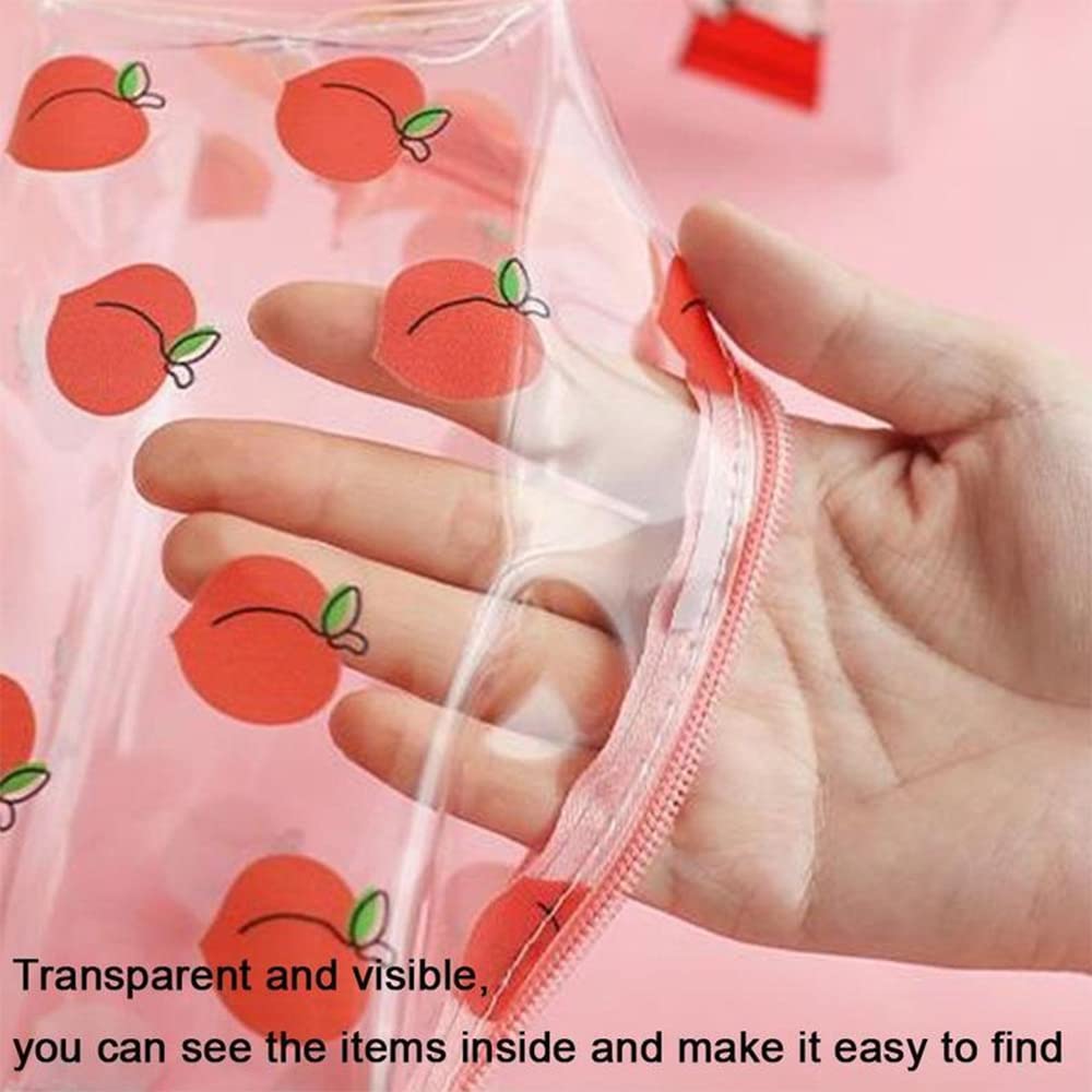 Clear Pencil Case 1PCS Large Capacity Makeup Storage Bag Portable PVC Pen Bag Stationery Pouch Cute Transparent Square Cosmestic Organizer for Women Girls (Peach) - Image 3