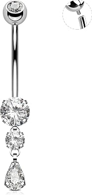 OUFER Dangle Belly Button Rings, Titanium Belly Rings, Clear CZ Dangle Belly Piercing Jewelry, Navel Piercing Jewelry, Internally Threaded Belly Rings For Women Men-10MM