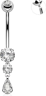 OUFER Dangle Belly Button Rings, Titanium Belly Rings, Clear CZ Dangle Belly Piercing Jewelry, Navel Piercing Jewelry, Internally Threaded Belly Rings For Women Men-10MM