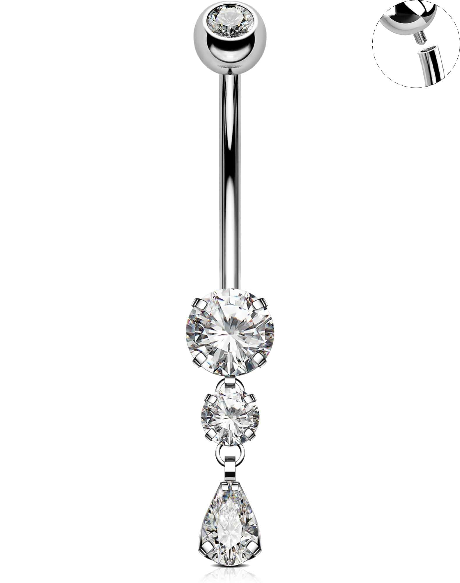 OUFER Dangle Belly Button Rings, Titanium Belly Rings, Clear CZ Dangle Belly Piercing Jewelry, Navel Piercing Jewelry, Internally Threaded Belly Rings For Women Men-10MM
