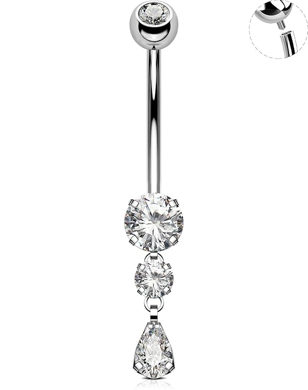 OUFER Dangle Belly Button Rings, Titanium Belly Rings, Clear CZ Dangle Belly Piercing Jewelry, Navel Piercing Jewelry, Internally Threaded Belly Rings For Women Men-10MM by OUFER - Used condition - US$9.58