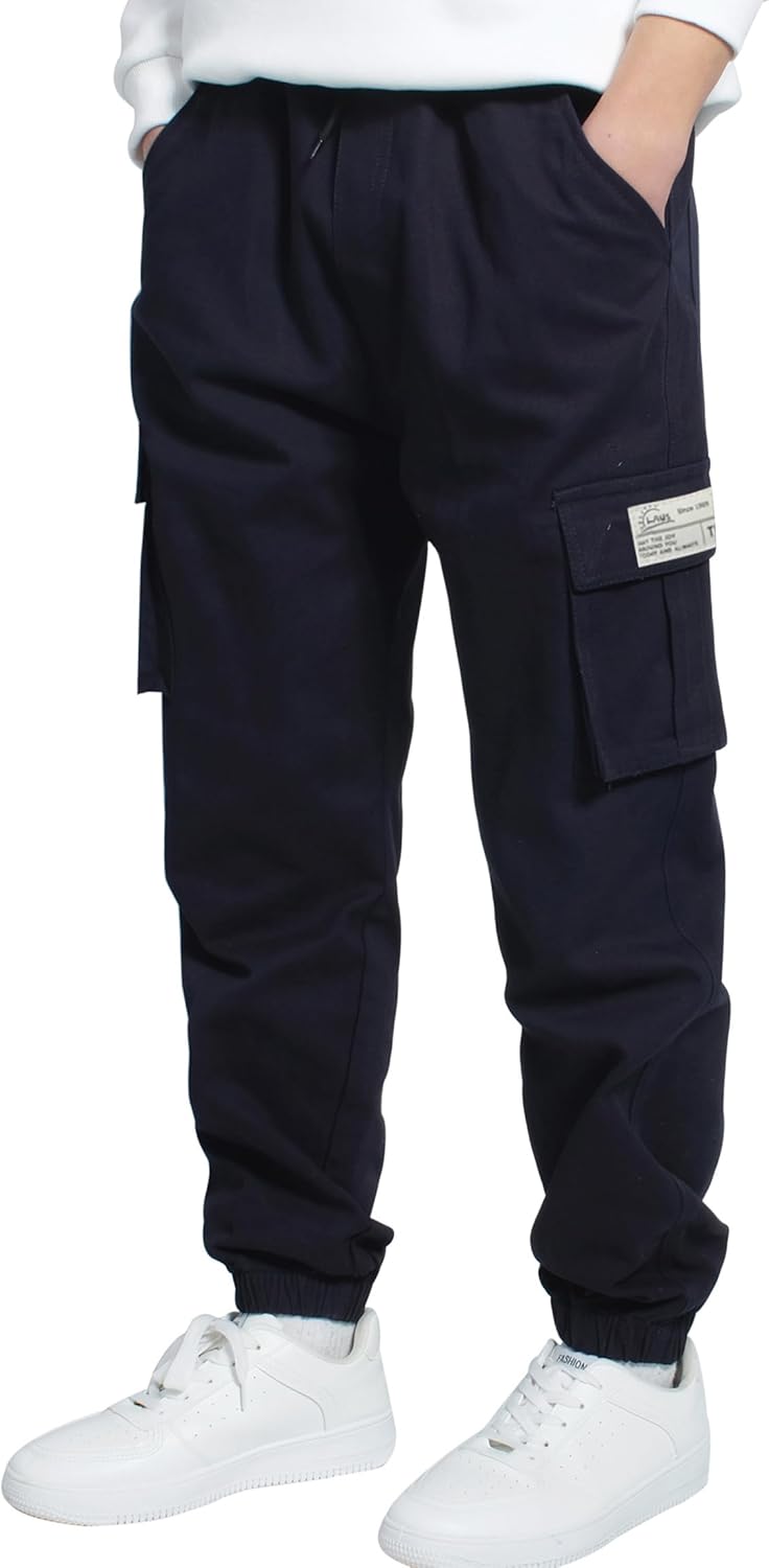 TLAENSON Boys Cargo Joggers Pants Elastic Waist Casual Jogging Trousers Bottom for Kids 6-16 Years