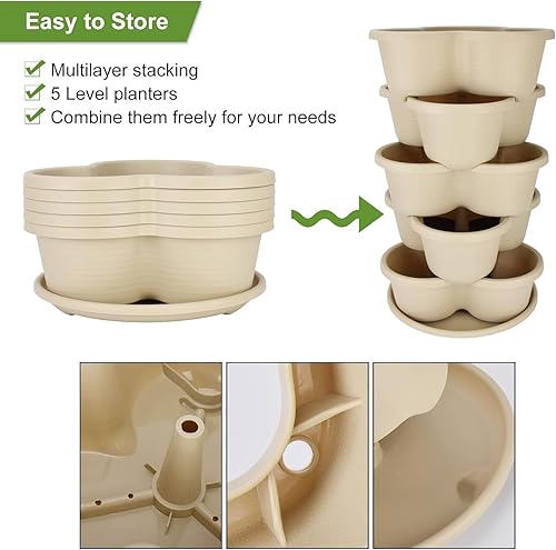 Vista 6 de Macetas verticales apilables de 5 niveles para fresas, flores, hierbas y verduras, color blanco