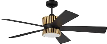 Craftmade Theiry 52 in. Satin Brass Finish, Flat Black/Black Walnut Blades Angled Mount Standard Ceiling Fan w/Integrated LED & Remote Included
