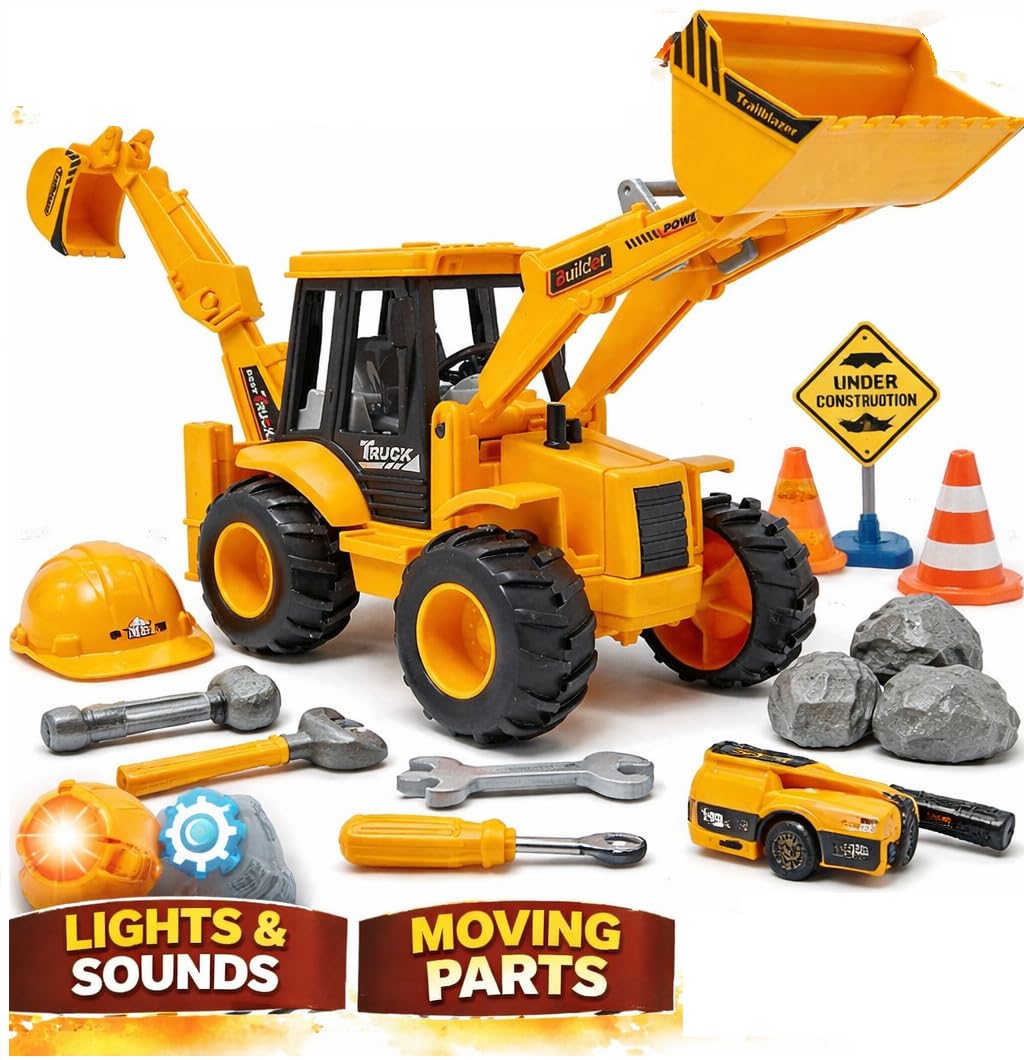Brand Conquer Plastic Construction Realistic Engineer Vehicle Pushdozer Excavator Bulldozer Construction Toys Truck Machine for Kids Yellow (Excavator Bulldozer)