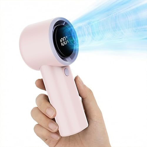 Vista 10 de Portable Handheld Turbo Fan,5000mAh Battery, Up to 20H Runtime, Handheld Turbo Fan with 5 Speeds & LED Display,Turbo Fan Handheld for Travel/Outdoor