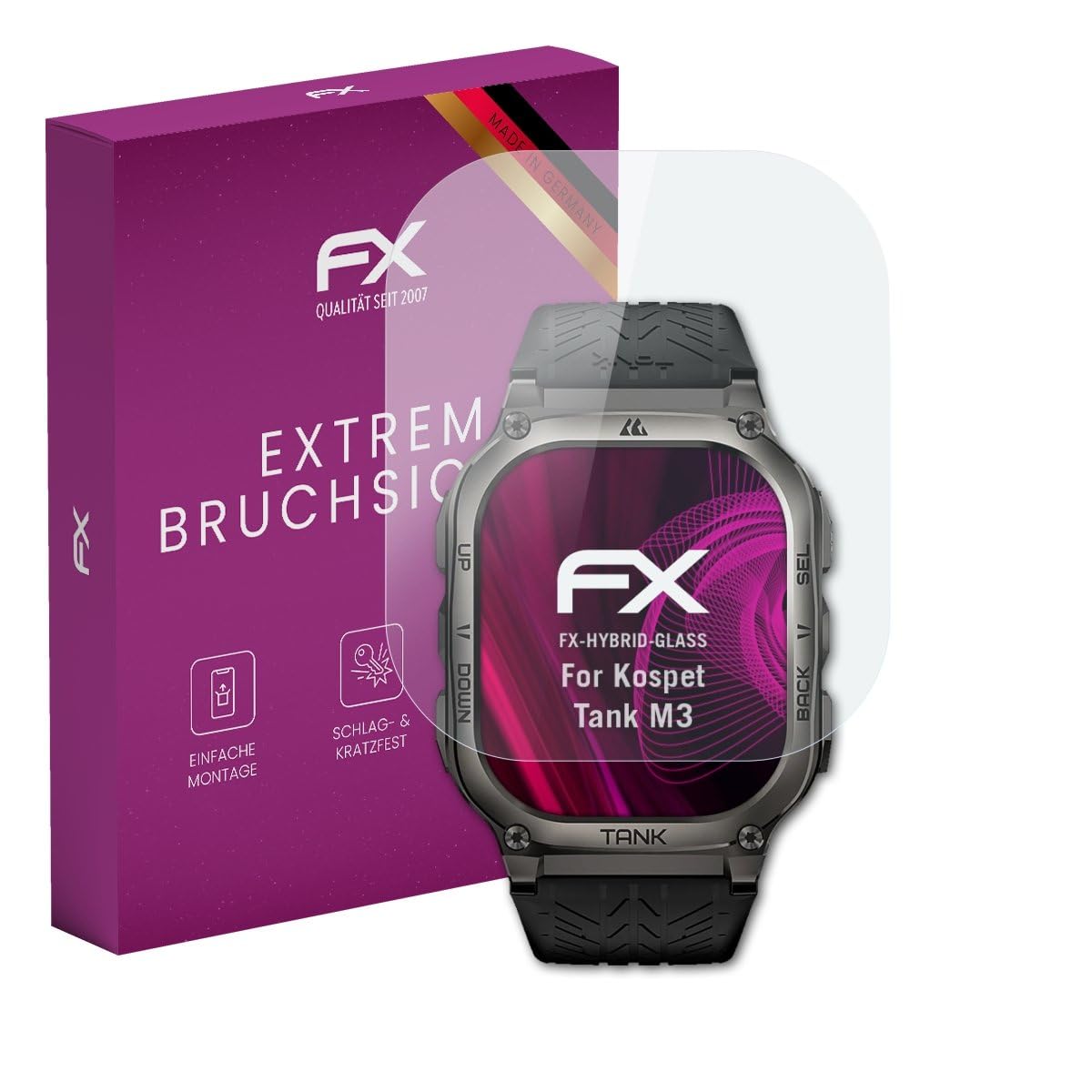 atFoliX Plastic Glass Protective Film compatible with Kospet Tank M3 Glass Protector, 9H Hybrid-Glass FX Screen Protector