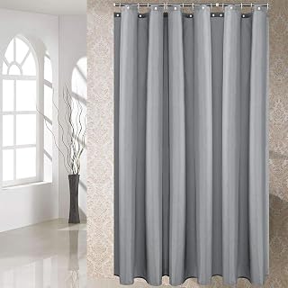TOPCHANCES Duschvorhang, schwarz, wasserdicht, schimmel- und schimmelresistent, einfarbig, mit Vorhanghaken, 180 x 180 cm, 12 Reine Kupferhaken (hellgrau, 180 x 200 cm)