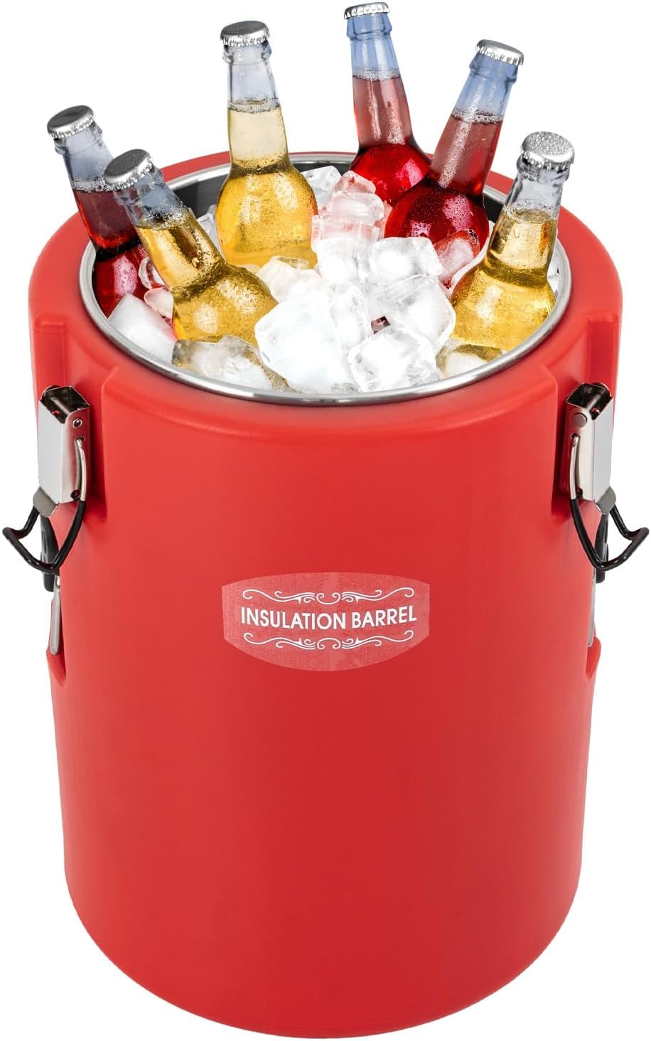 20L (5 Gal) Commercial Insulated Soup Container with 4 Locking Latches, 10-15H Hot/Cold Retention, Stainless Steel & PU Foam (Red, 5Gal)