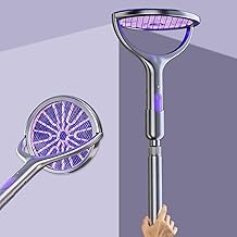 Electric Racket Insects, Rotating Head Electric Mosquito Racket with Telescopic Extension and Base Racket Electric Fly UV Rechargeable for Indoor and Outdoor Use