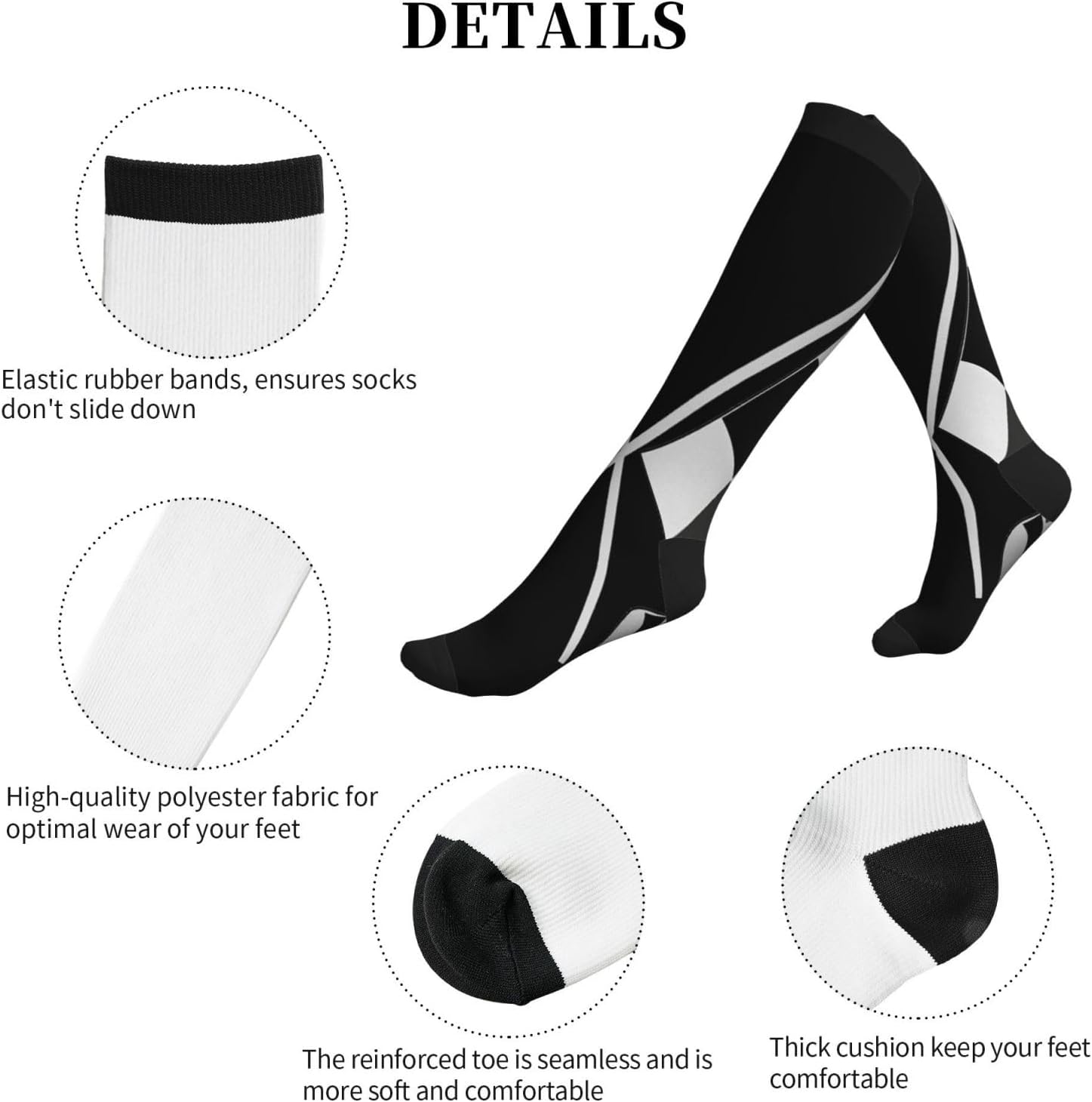 Two Black And White Checkered Flags Tight Fitting Women'S Men'S Knee High Running Socks