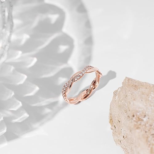 Vista 4 de PAVOI 14K Gold Plated Cubic Zirconia Twisted Rope Eternity Band for Women