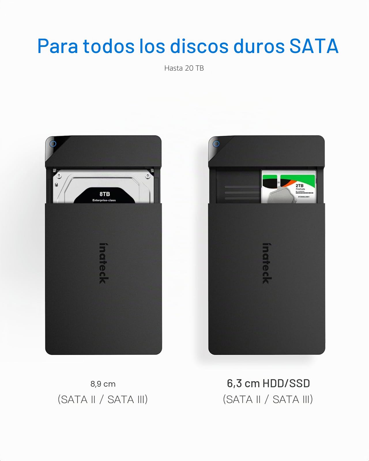 Inateck Caja Disco Duro 3.5 USB 3.0",Carcasa Disco Duro USB 3.0 a SATA Caja para 2.5"/3.5" HDD SSD, Soporta UASP con 12V/2A Adaptador Corriente Herramienta Libre