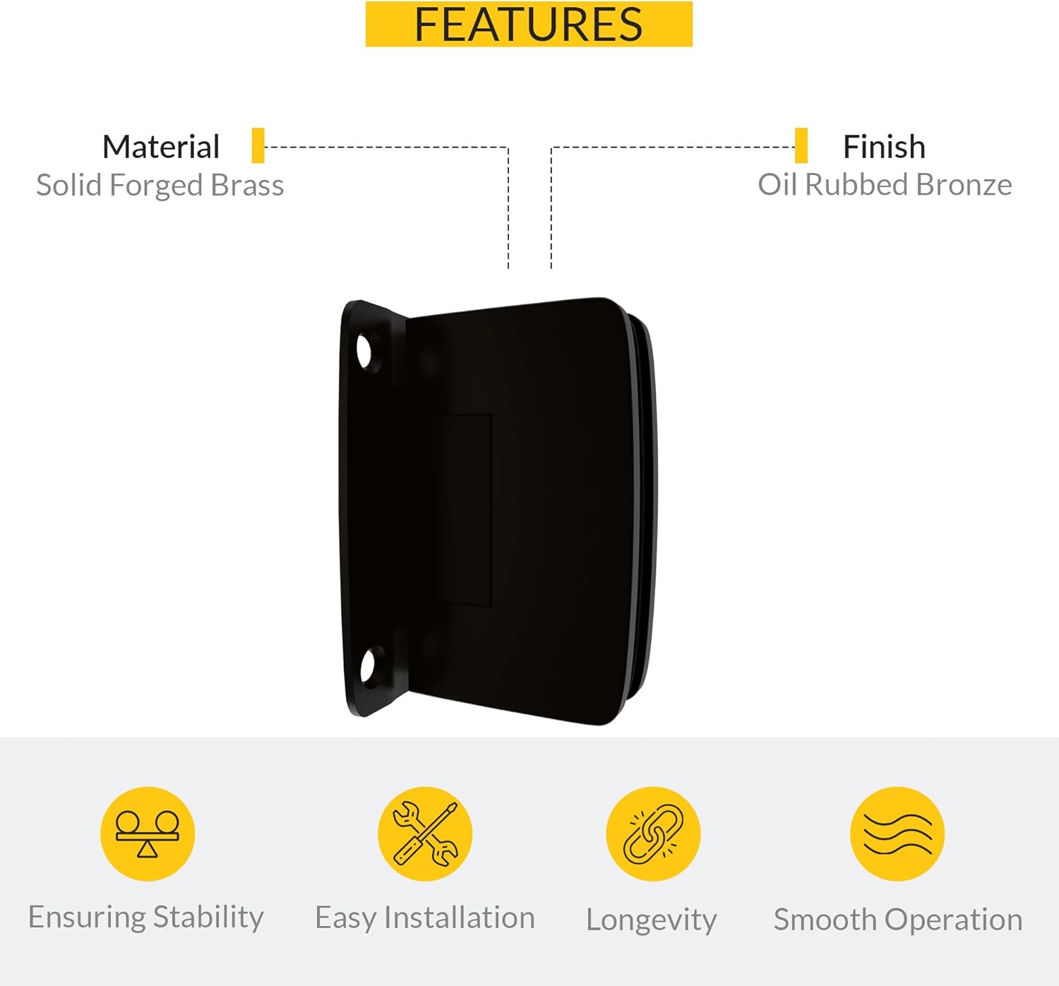 Brixwell Adjustable Glass to Wall Mount Shower Door Hinge With Full Back Plate, Oil Rubbed Bronze Finish, Solid Forged Brass, Fits 3/8" and 1/2" Glass Panels, 3/4" Hole Size, 2-3/8" Hinge Hole Spacing
