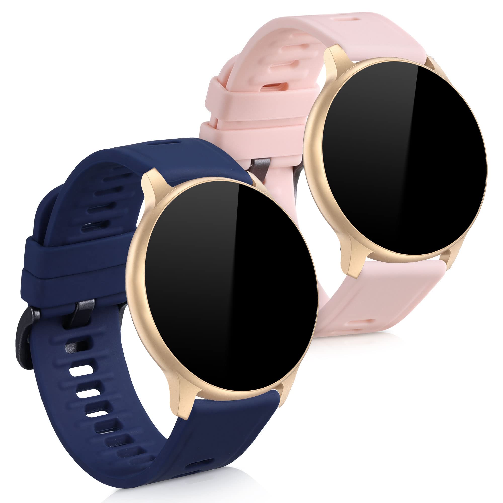 kwmobile 2x Straps for AGPTEK LW11 Watch Strap - Silicone Replacement Watch Strap Set - Replacement Bands Pink Matte/Dark Blue
