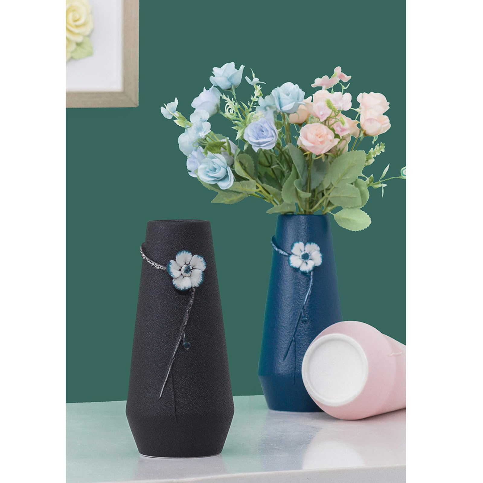 Ceramiczny wazon Wazon śliwkowy Kolorowe wazony Dekoracje wazonów do biura, stołu jadalnego, stroików i wesel,Black