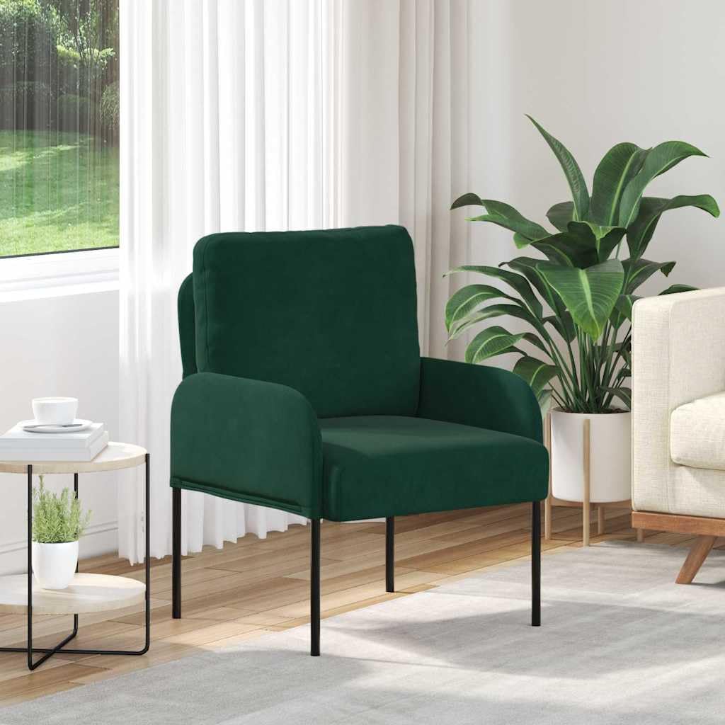 Canapé en polyester vert foncé avec coussin rond 55cm et pieds métal