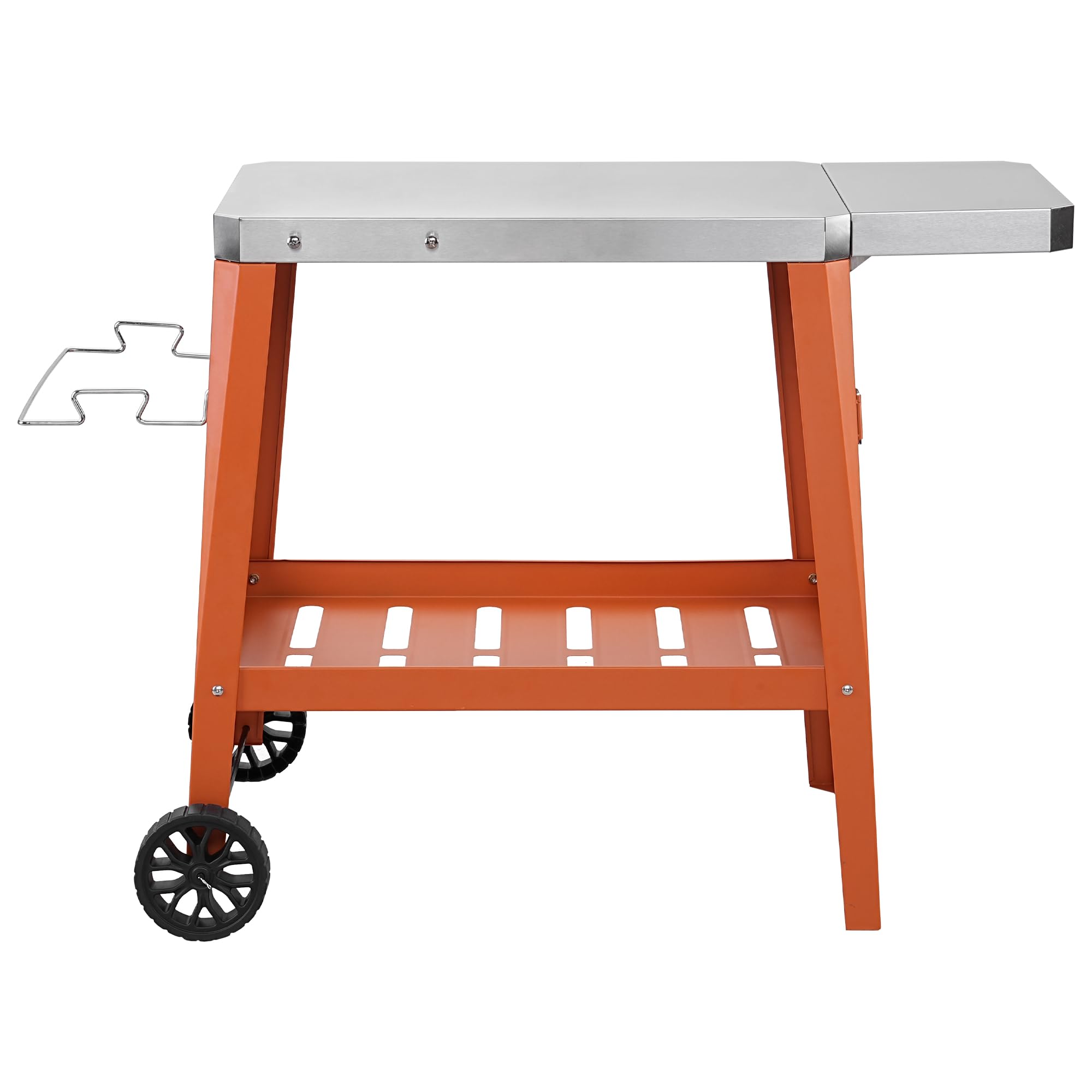 Feasto Movable Outdoor Grill Cart, Pizza Oven Table with Wheels, Stainless Steel Countertop with Foldable Extension Table, Versatile Food Prep Grill Cart for Outdoor BBQ Cooking