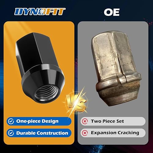 Vista 12 de Dynofit - Tuercas para rueda M14-1.5 de una sola pieza, tuercas OEM de 14x1.5, tuercas de 1.75 pulgadas (45mm) de altura, hexagonales de 7/8 Negro