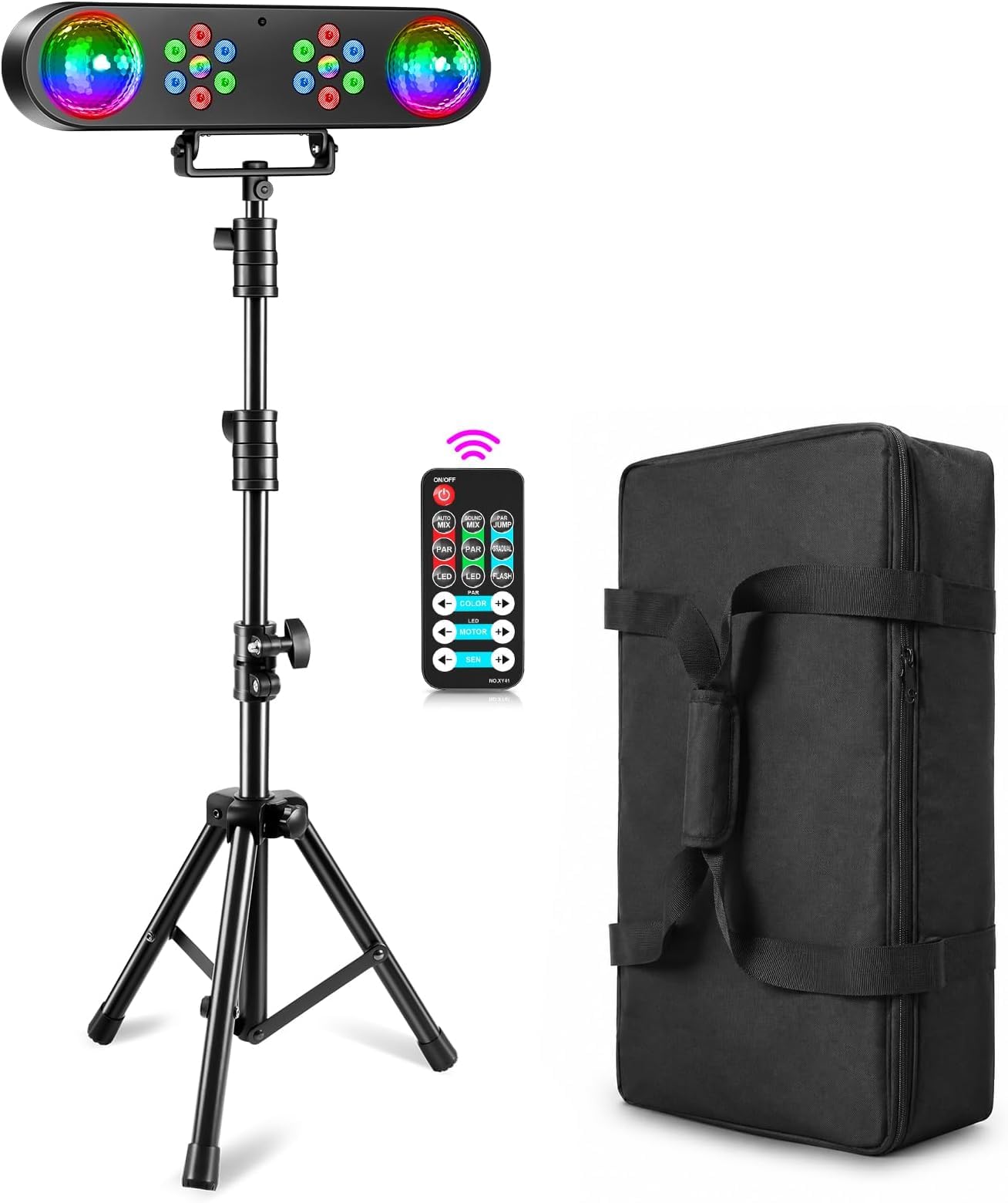 Luz De Discoteca 4 En 1 Con Soporte, Bolas De Discoteca, Luces Par y Mando a Distancia,Sistema De Iluminación De Escenario Con Sonido Activado, y Bolsa De Transporte,Para Bar, Mudanza, Boda, Halloween