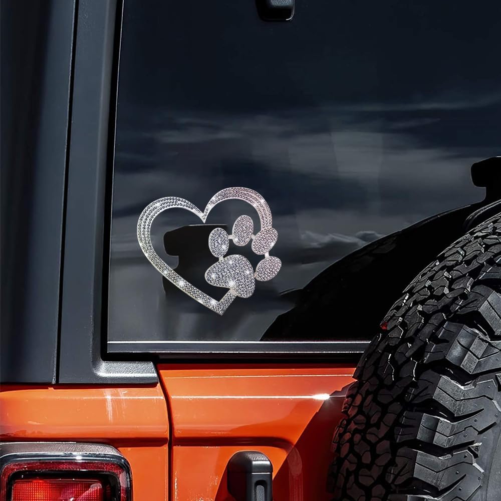 car Bling Stickers and Decals, Cars Walls Laptop Luggage Bling Rhinestone Stickers, Heart with Dog paw(4 X 3.5 Inch) (Love) - Image 6