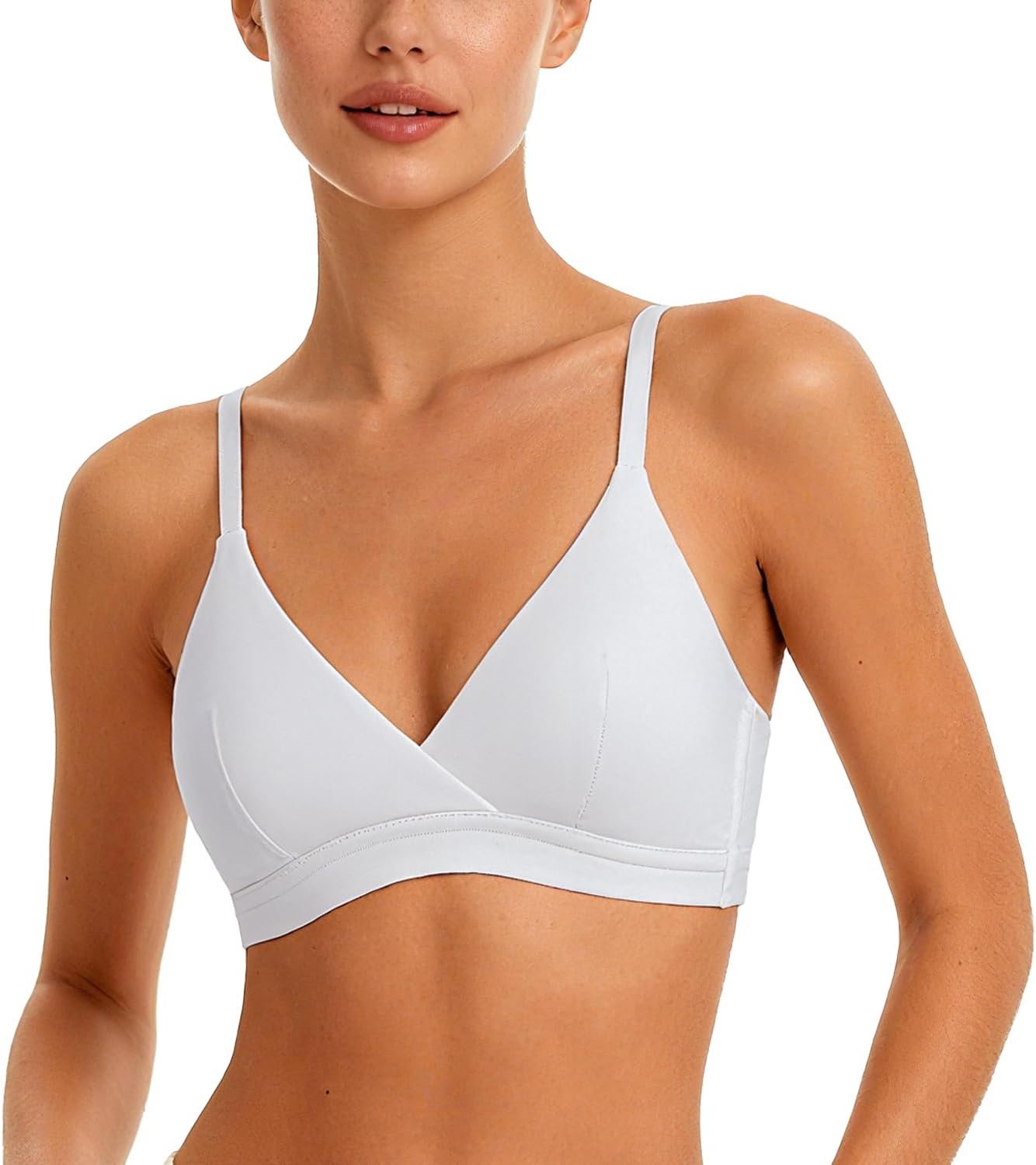 Luckfire V Neck Cotton Bra No Underwire Padded Breathable Comfortable Bras for Women Everyday Triangle Bralette for AAA-B Cup