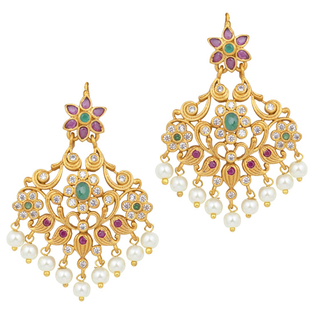 Peora Temple Jewellery Indian Ethnic Graceful Matte Gold Finish Brass Alloy Dangle Drop Red Green Earrings for Women Girls (B07QWLRDV8) Amazon Price History, Amazon Price Tracker