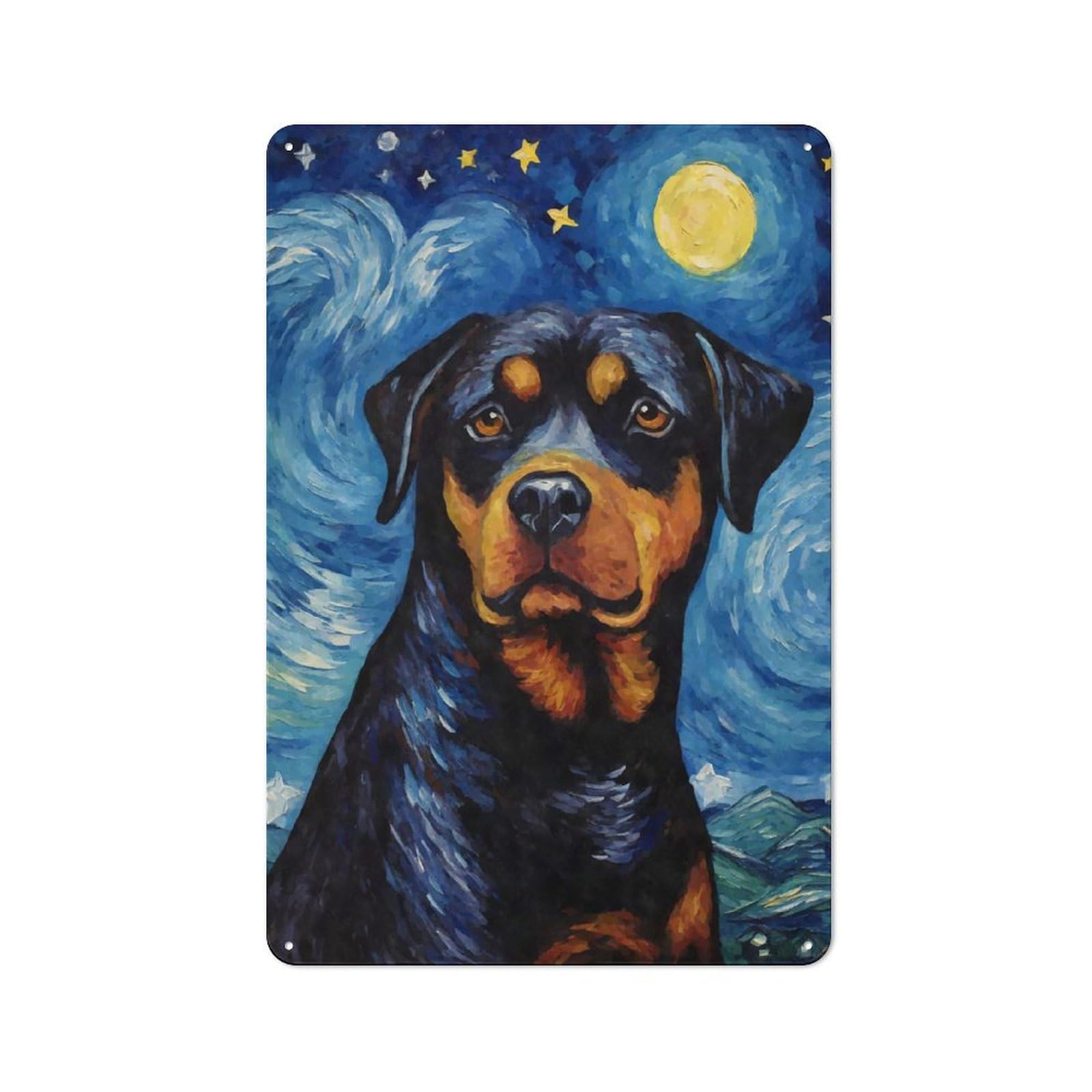 Rottweiler Starry Night Vintage Metal Wall Decor 30x20cm, Vintage Metal Sign for Cafe, Bistro, Bakery Or Restaurant