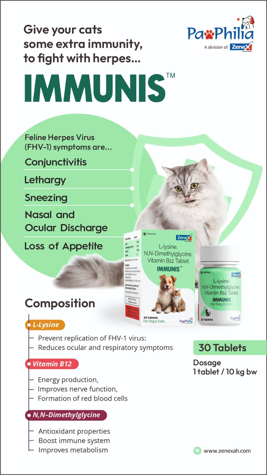 IMMUNIS I L-Lysine, DMG & Vitamin B12 Tablets for Dogs & Cats | Pet Immunity Booster, Skin & Coat Health, Energy & Metabolism Support – 30 Chewable Tablets 1