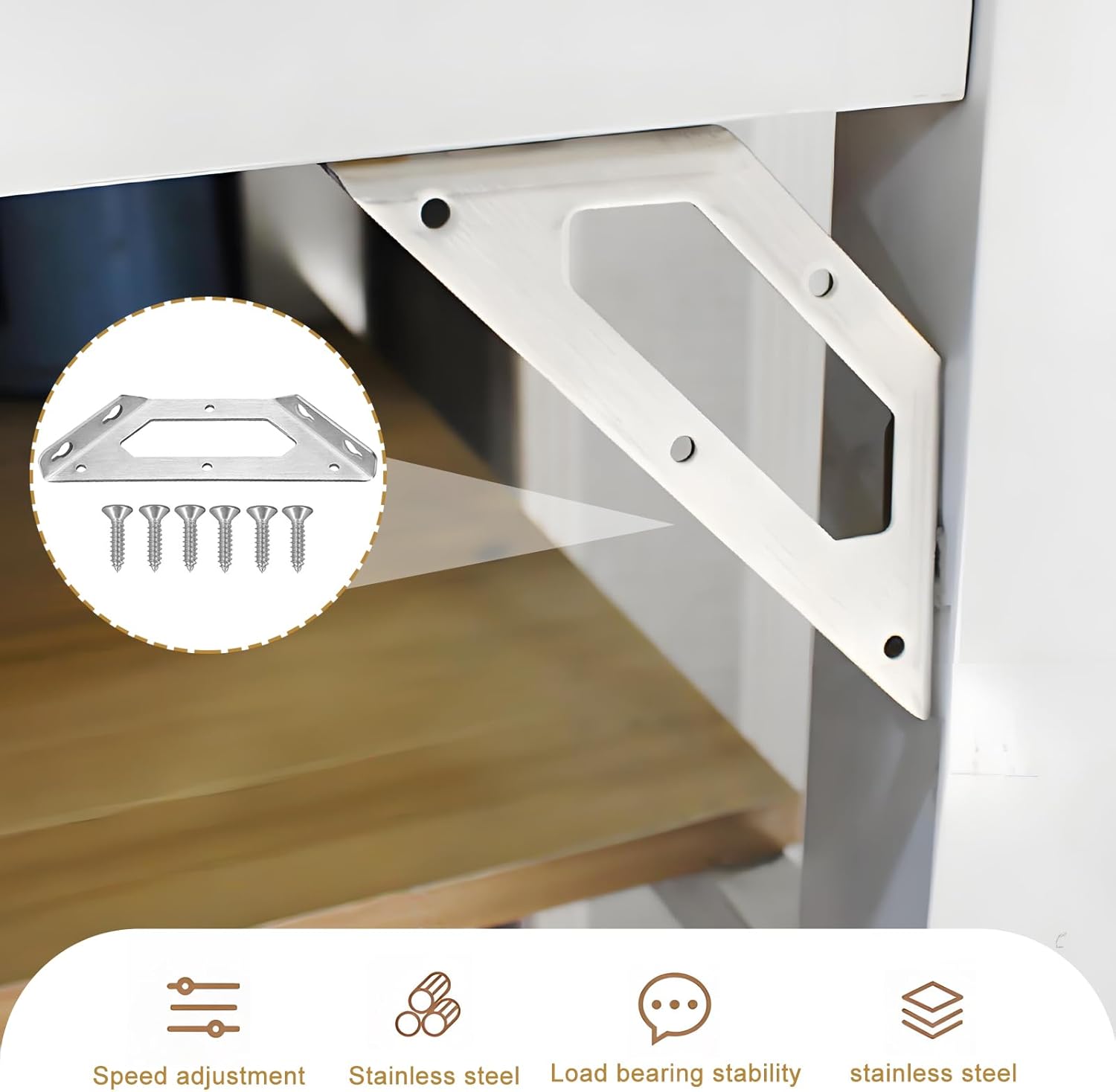 Pack of 12 Corner Connectors, Stainless Steel, Corner Angle Connector, Triangle Support with Screw, Furniture Bracket, Metal Angle for Furniture, Cabinet, Shelf, Table