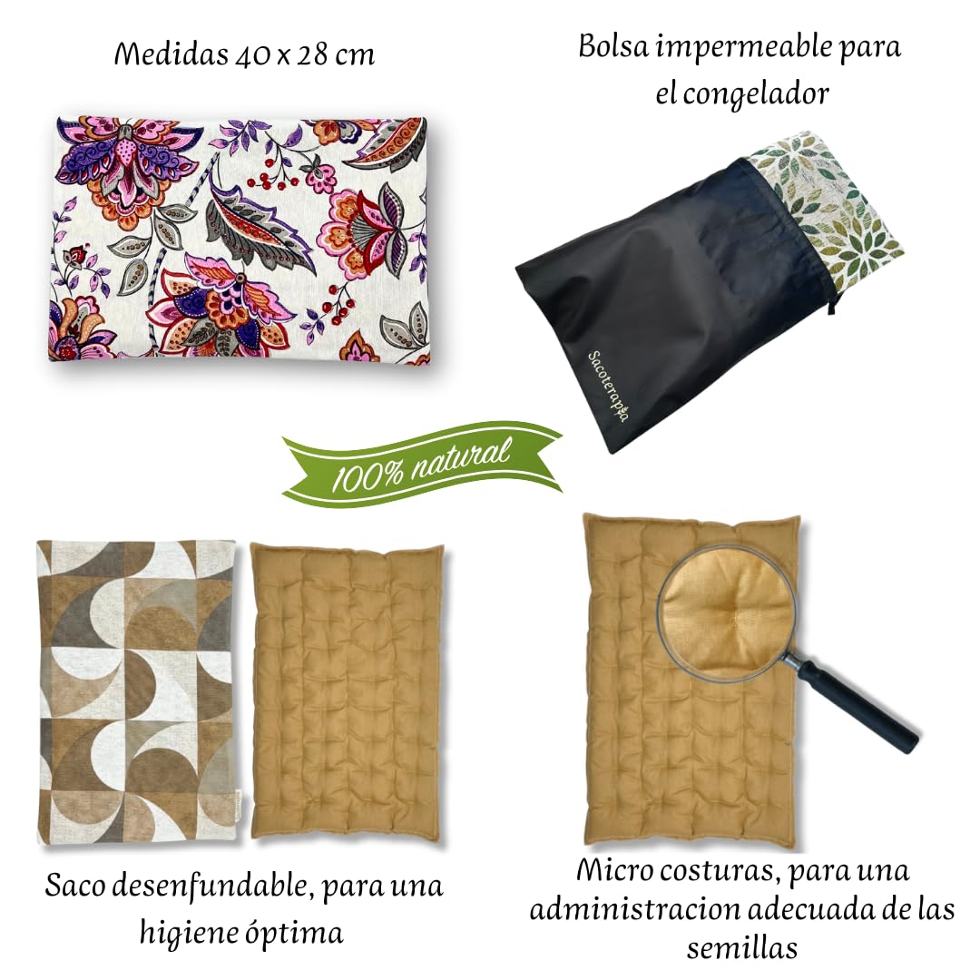Saco térmico de semillas 40×28 cm tipo manta para microondas o congelador – Calor y frío – Lavanda y romero – SACOTERAPIA