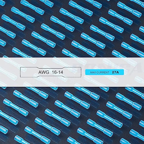 Haisstronica HX-1025 200Pcs 16-14 Awg Blue Heat Shrink Butt Connectors-Tinned Red Copper 0.8Mm-Marine Grade Insulated Crimp Wire Connectors-Waterproof Electrical Connectors-Butt Splice thumb #5