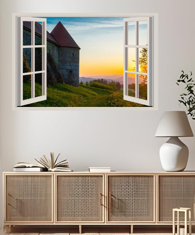 JVERF - JZZA19412 Castles Sunrises and Sunsets Ahorn im Mulviertel| Self-Adhesive Open Window Wall Sticker