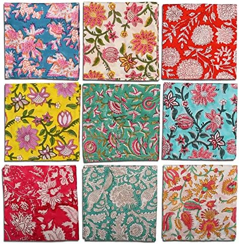 DIYANAIMPEX 10 Pc Cotton Cloth Napkins Hand Block Print Hand Made Size 16x16 Inch Printed Home Decor Indian Eco Friendly Mix Lot Dinner Napkins (Multicoloured)