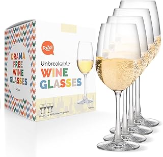 TaZa Outdoor Plastic Wine Glasses With Stem (12oz) | Unbreakable Tritan Stemware For Travel, Pool, Camping, Beach, Picnic, Everyday Use | Dishwasher Safe | Set of 4