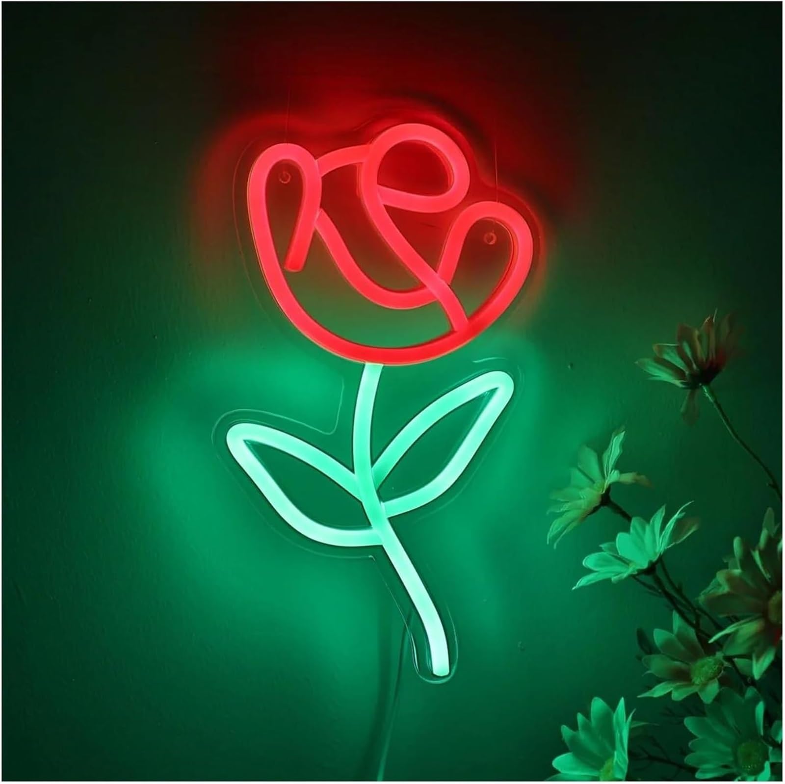 lampe au néon Enseigne lumineuse décorative en forme de rose magasin fleurs, café, maison, fête, décoration murale 14,8 x 25, cm