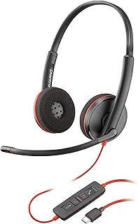 Auricular Poly Blackwire 3220 con cable – Micrófono con cancelación de ruido – Diseño estéreo – Conexión a PC/Mac mediante USB-C o USB-A – Funciona con Teams y Zoom