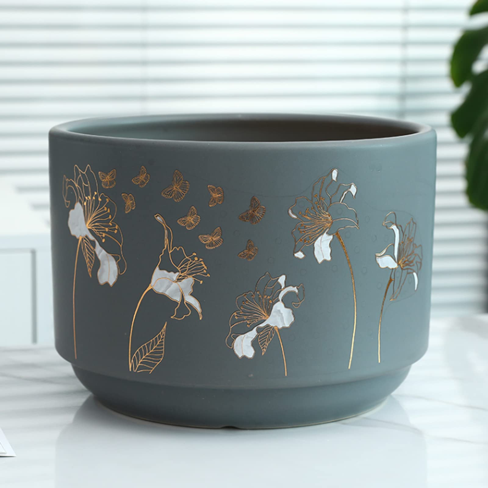 Vasi da Giardino Stampa di vasi per Piante da Fiore in Ceramica, fioriere cilindriche da 7/8/9 Pollici con Fori di drenaggio per la Decorazione Moderna dell'home Office