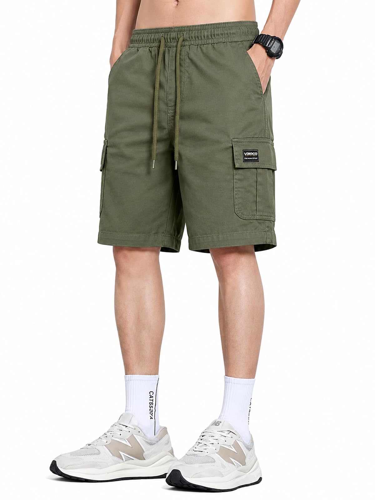 Veirdo® Men Twill Woven Cargo Shorts Lightweight Summer & Outdoor Wear Drawstring Waist Multi Pocket Design Adjustable Fit Comfortable, (S to 2XL)-image-13