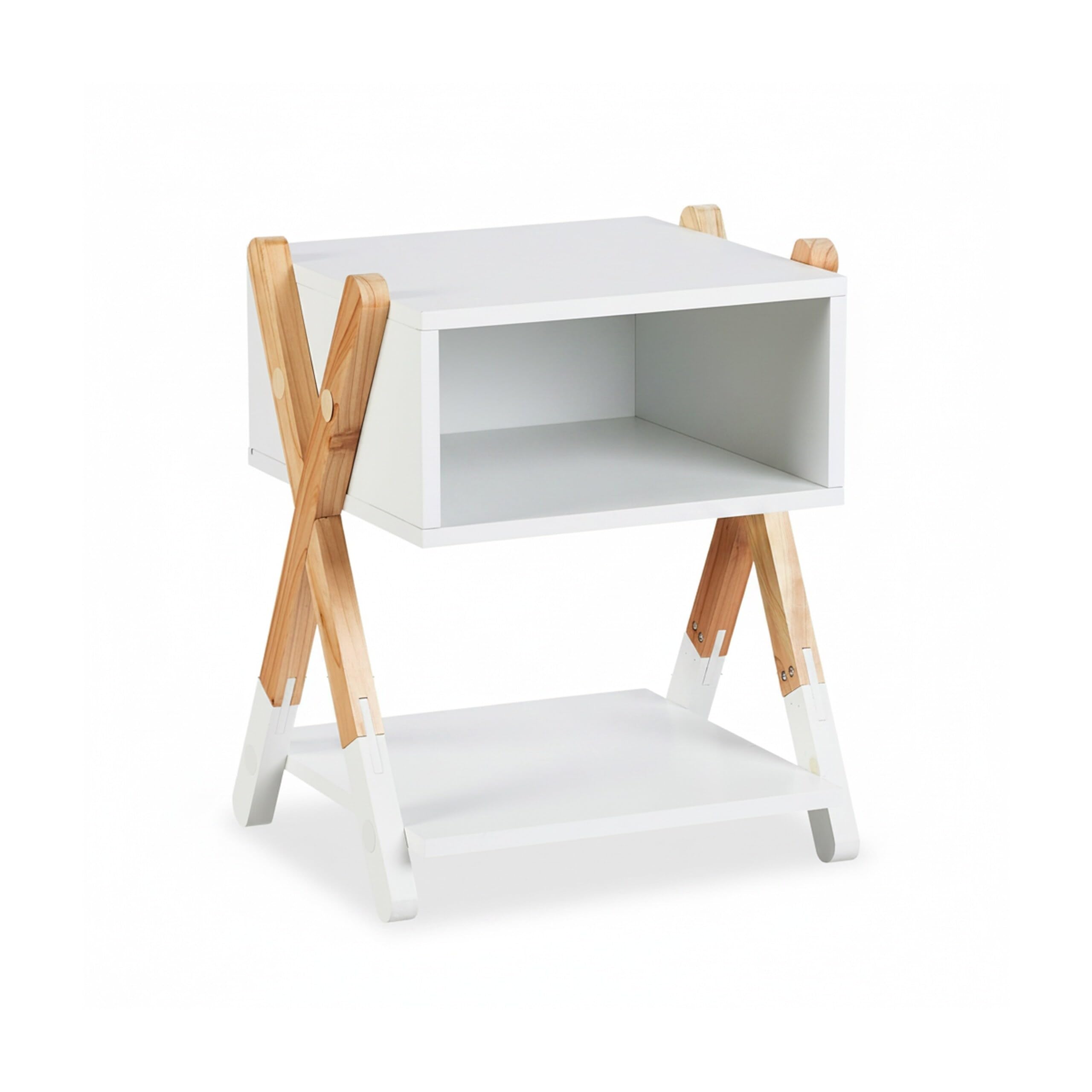 Relaxdays Table de Chevet, pour Votre Bout de Chou, Bois de pin et MDF, H x L x P : 42 x 34 x 30 cm, Blanc et Nature