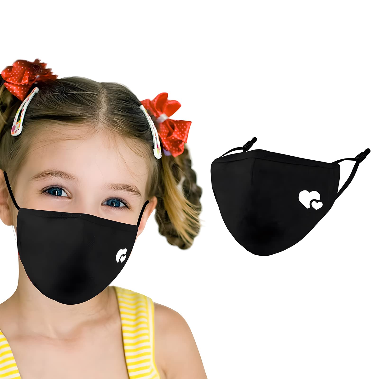 halamodo Cotton Face Mask , Funny Black Face Mouth Mask, Anti-Dust Mouth Mask, Fashion Design Skin Care Mouth Mask with Cute Heart Pattern for Men Women, Boys and Girls