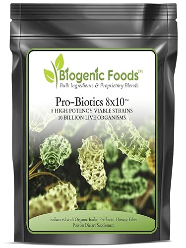 ProBiotics 8x10 con fibra - Polvo orgánico 8 cepas de 10 mil millones de organismos vivos por porción, 30 Srv
