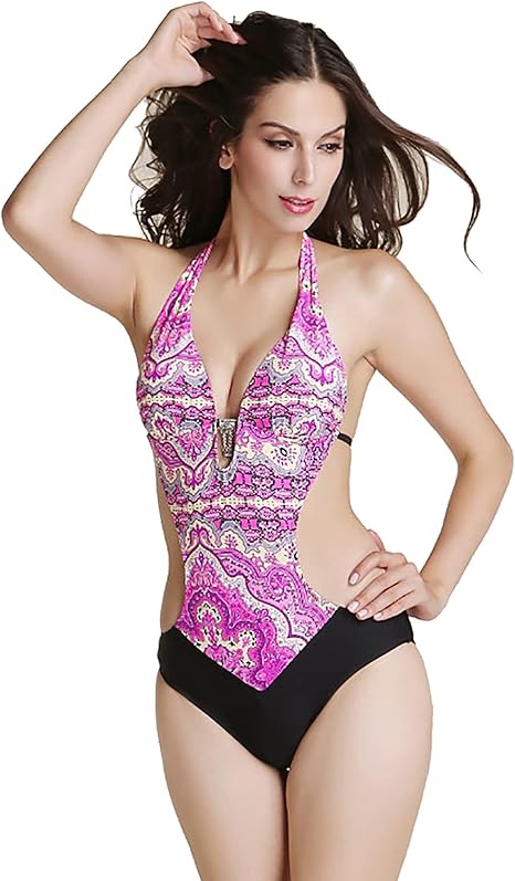 Amazon Co Jp レディースワンピース水着セクシーなv字型 ネックラインバックレスボヘミアンヴィンテージプリントビーチウェアレディースビキニレディースおなかコントロール水着ビキニ水着 4 L 服 ファッション小物