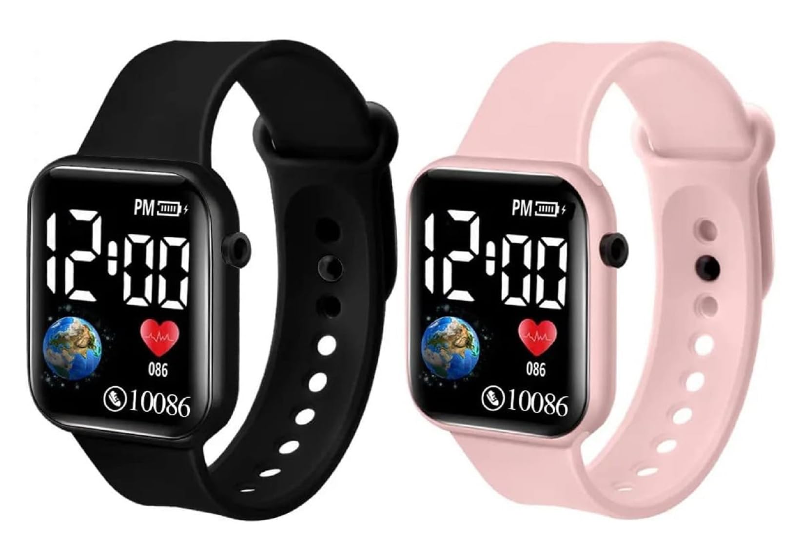 Ziory Premium Display Fashionable Children Waterproof Sports Square Electronic Led Kids Digital Watches Combo Pack of 2- Black and Pink (B0D49SWF3G) Amazon Price History, Amazon Price Tracker