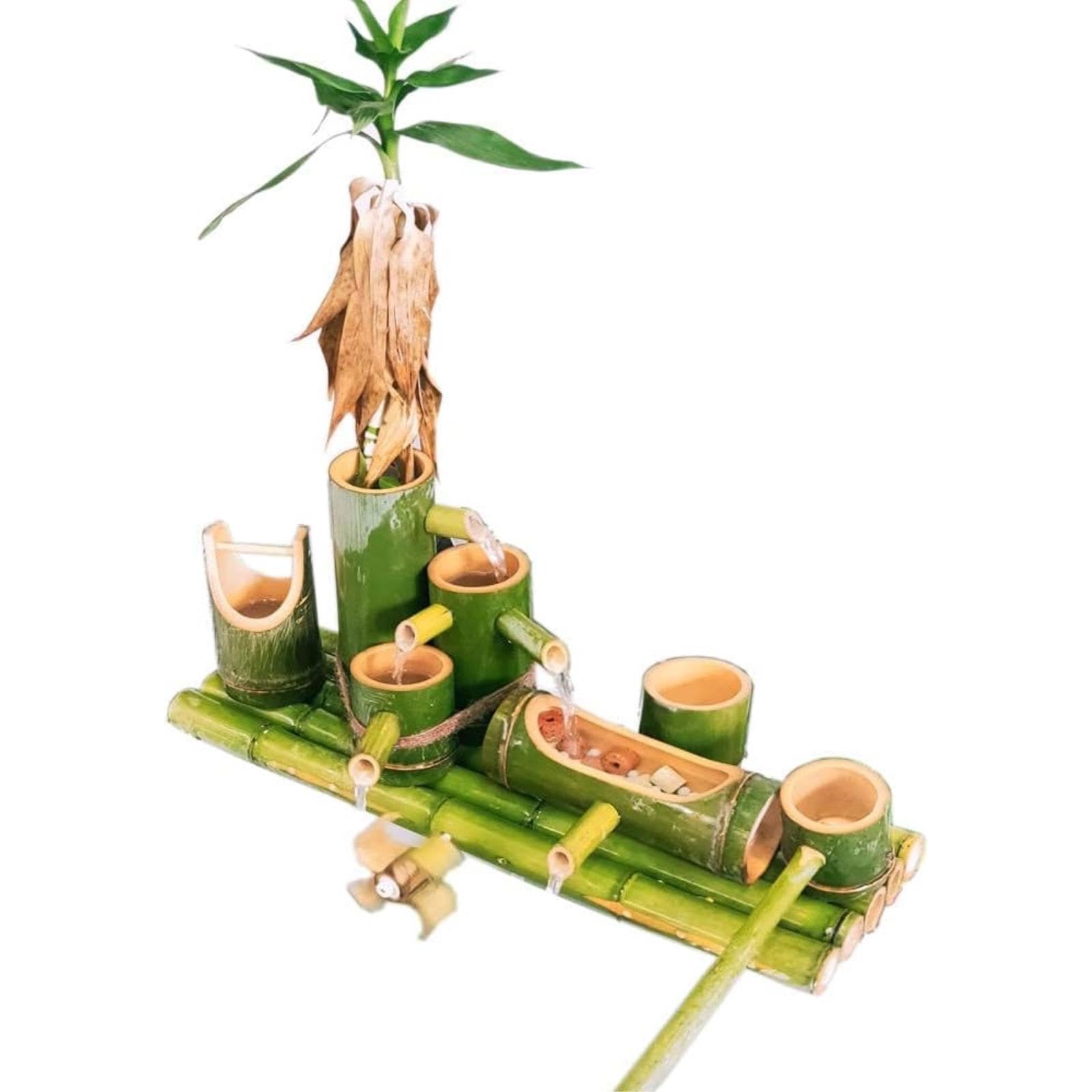 asdchZen Bamboo Fountain Kit, Zen Garden Bamboo Water Feature With Pump, Handcrafted Outdoor Fountain Decor, Tabletop Waterfall, For Patio, Pond And Backyard Landscaping, 21.7In