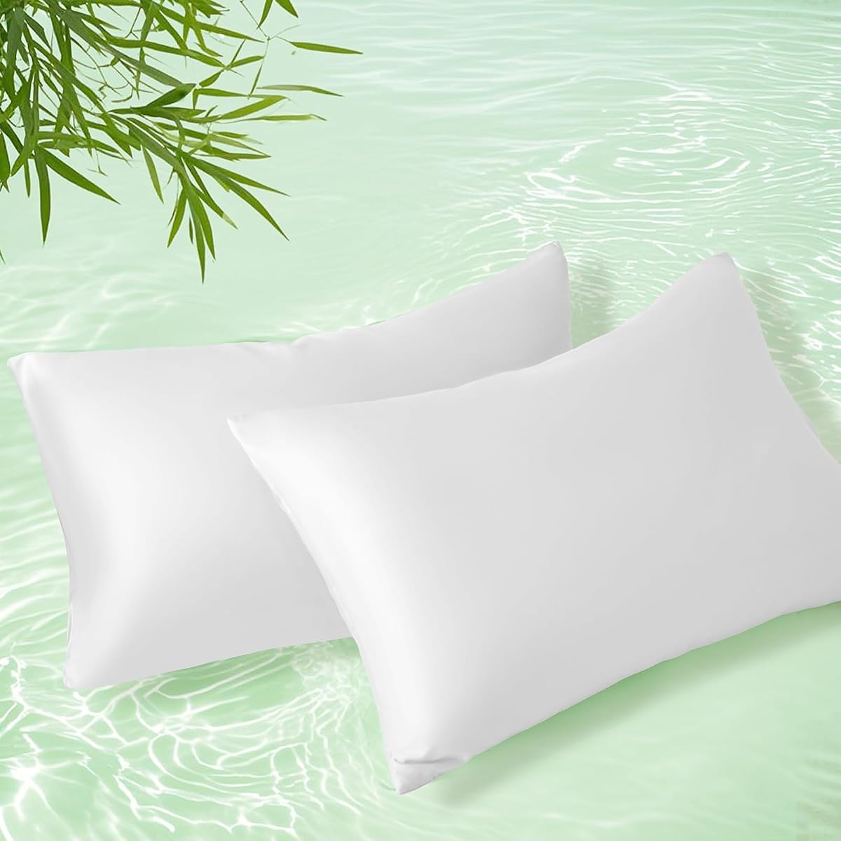 White Standard 100% Rayon Derived from Bamboo Pillowcases | Cooling Breathable For Hot Sleepers, Silky Soft Reduces Hair Skin Friction, Envelope Closure, Machine Washable Fade Resistant