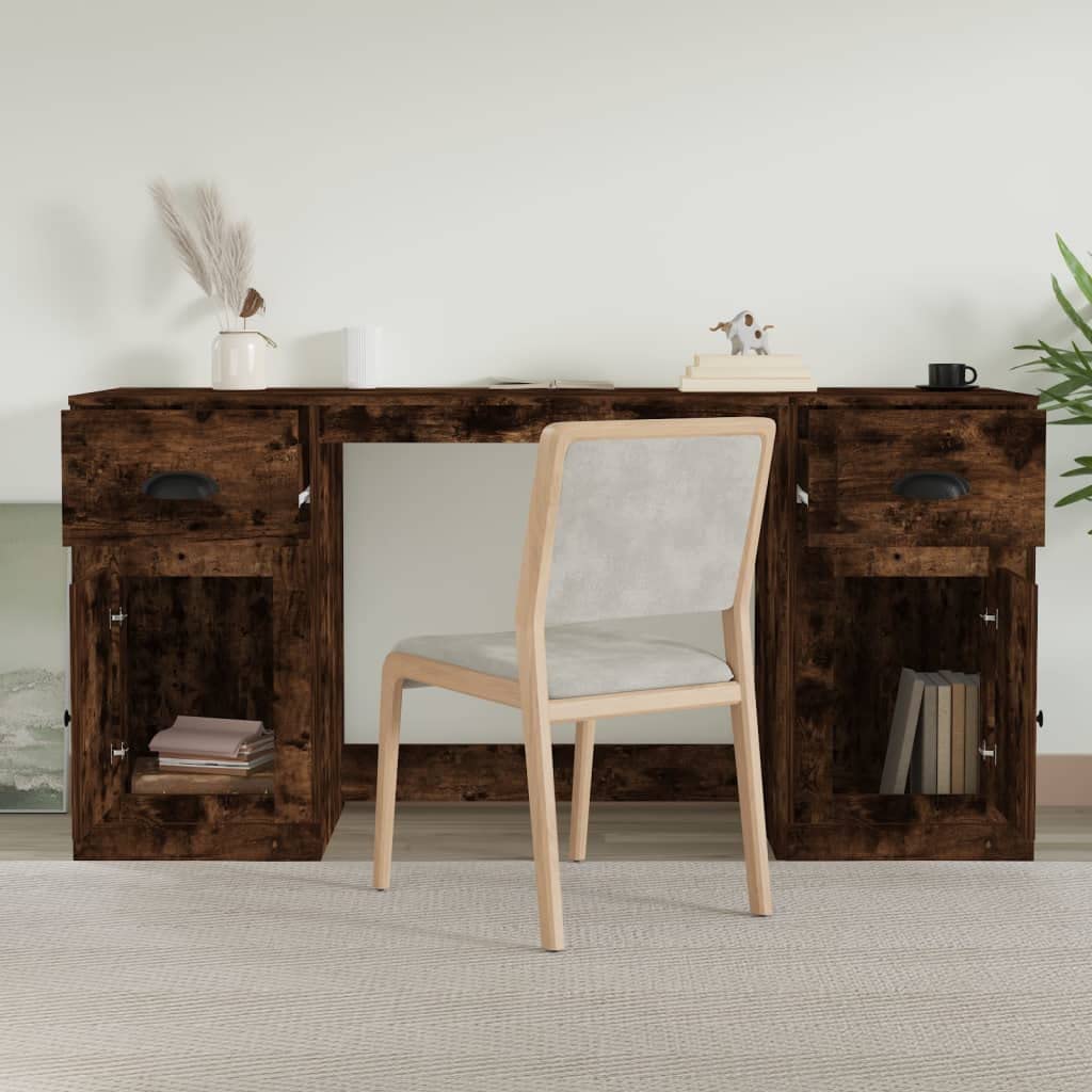 Scrivania con spazio di archiviazione, legno di incenso, 154,5 cm, scrivania per computer per ufficio e studio, stabile scrivania per casa, ufficio, con armadietto per libri e documenti